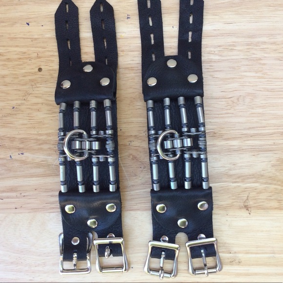 Punk Rock Emo Goth Black Chain Buckle Bracelet Set 2pc Jewelry Accessory - Picture 1 of 5